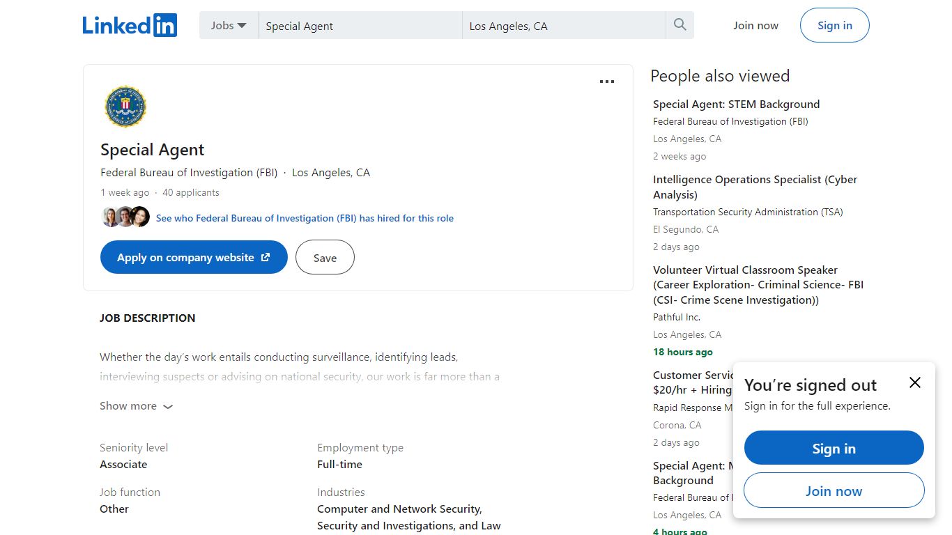 Federal Bureau of Investigation (FBI) hiring Special Agent in Los ...